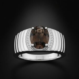 Men's Smoky Brazilian Quartz Platinum Over Brass Ring - Size 12
